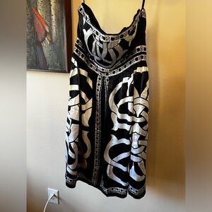 White House Black Market WHBM Size 2 Black White Strapless Cocktail Dress Silk